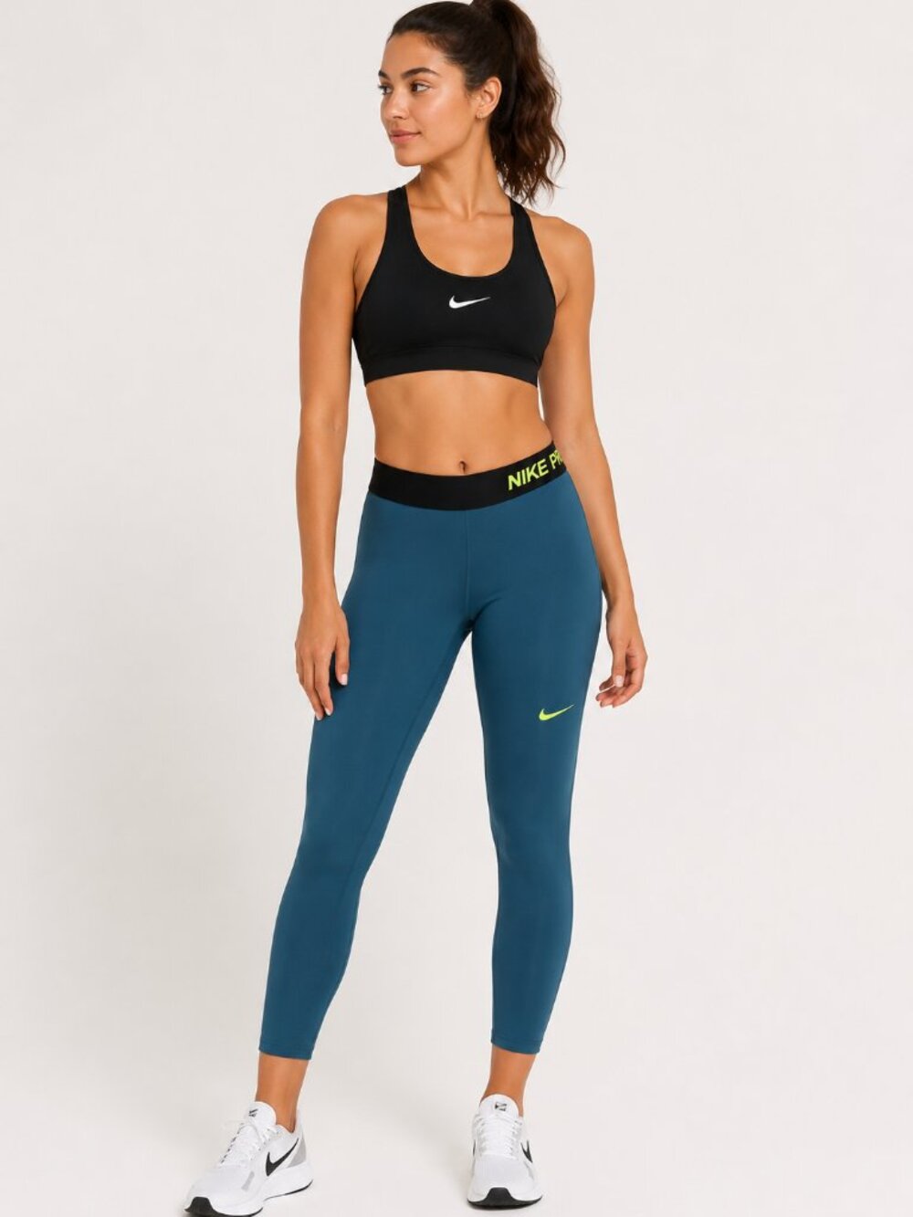 Nike Pro Dri-FIT Cropped Compression Leggings Blue Neon Green M